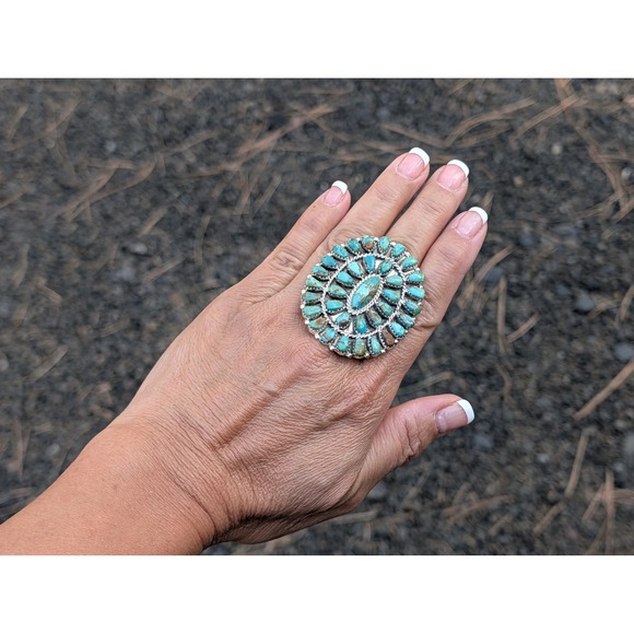 Handcrafted Navajo Cluster Ring Size 7 3/4 Women's Signed Boho Jewelry ** - Picture 10 of 10